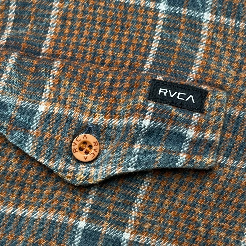 RVCA Women Plaid Flannel Shirt Long Sleeve Button Down Orange gray White Size S - Picture 3 of 8